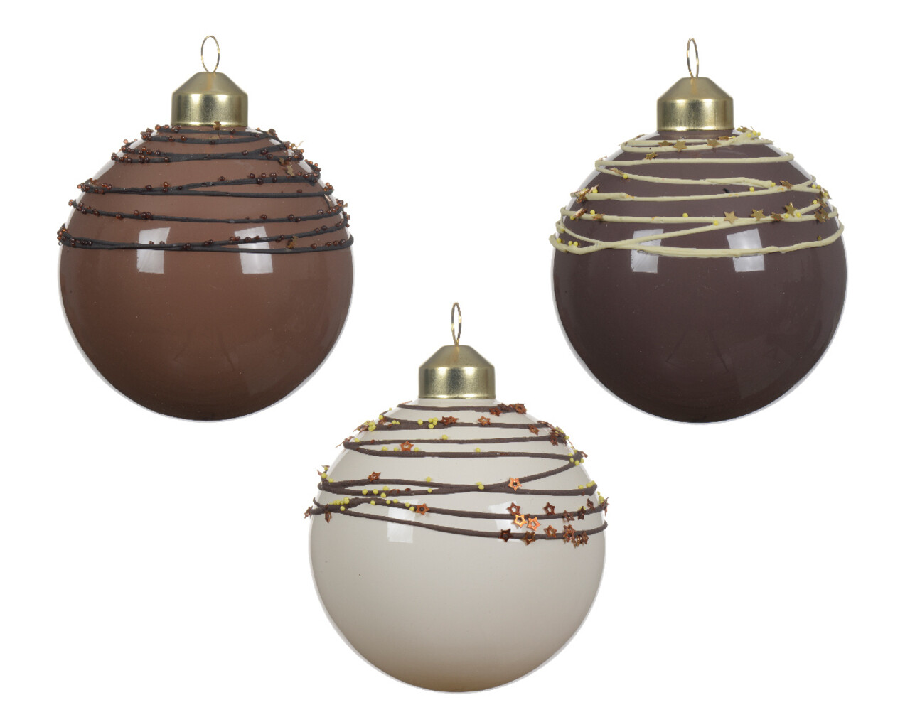 Set 3 globuri Enamel w drizzle lines, Decorit, 8 cm, sticla, multicolor - imagine 3